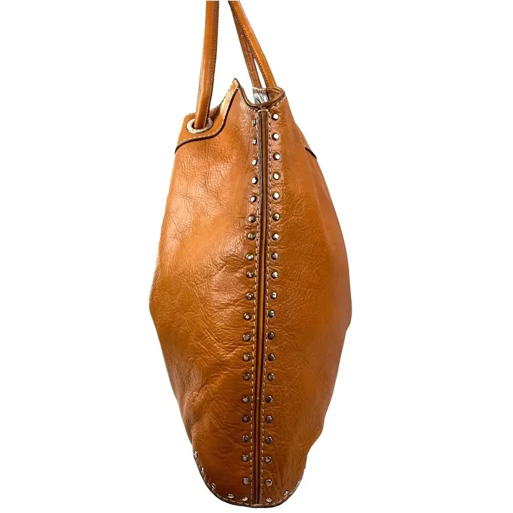 Michael Kors Astor Large Tan Brown Leather Drawstring Tote Bag Stud Detail